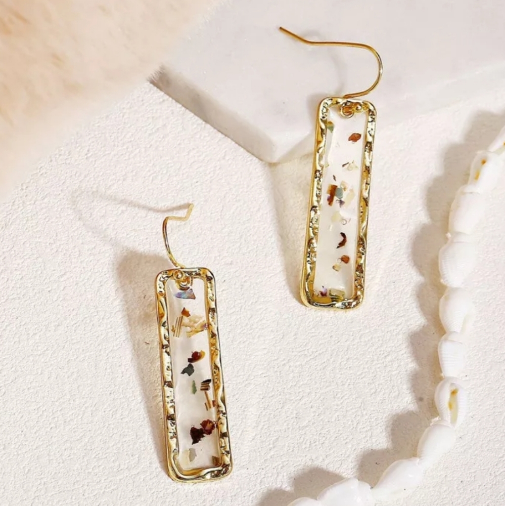 Abalone Speckle Acrylic Drop Pendant Earrings - Picture 2 of 5